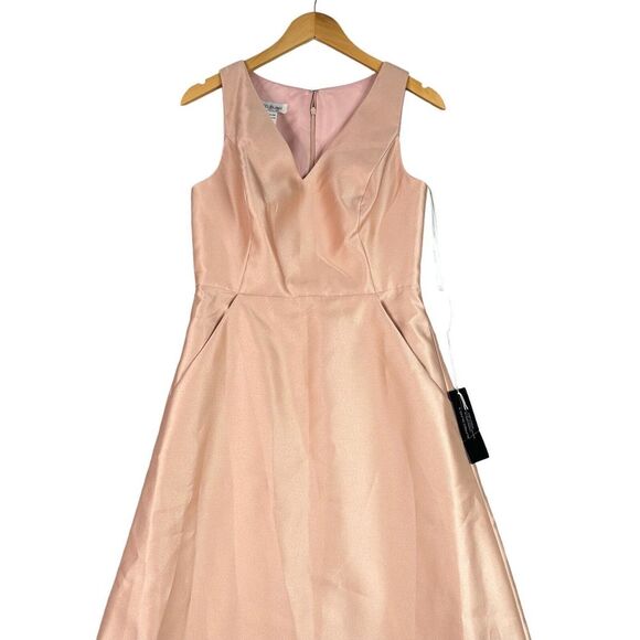 Alfred Sung Maxi Dress Gown Toasted Sugar Pink Sz 6R Satin Sleeveless V-Neck NWT - Picture 3 of 15